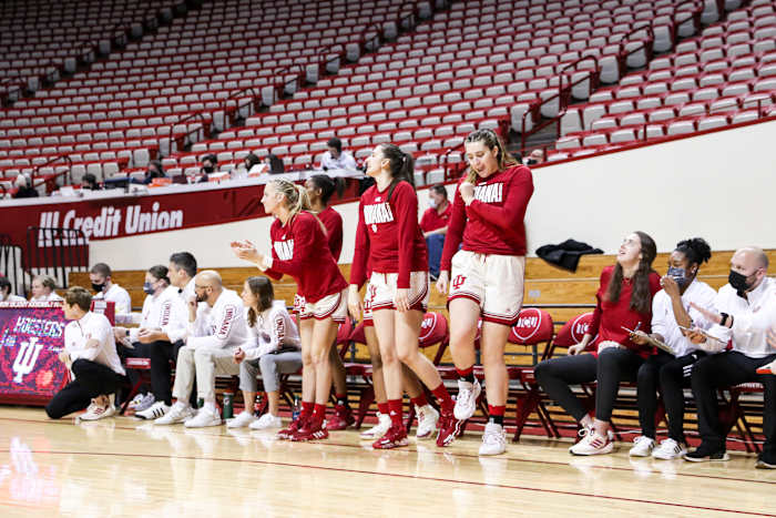 Indiana's bench cheers on its team.